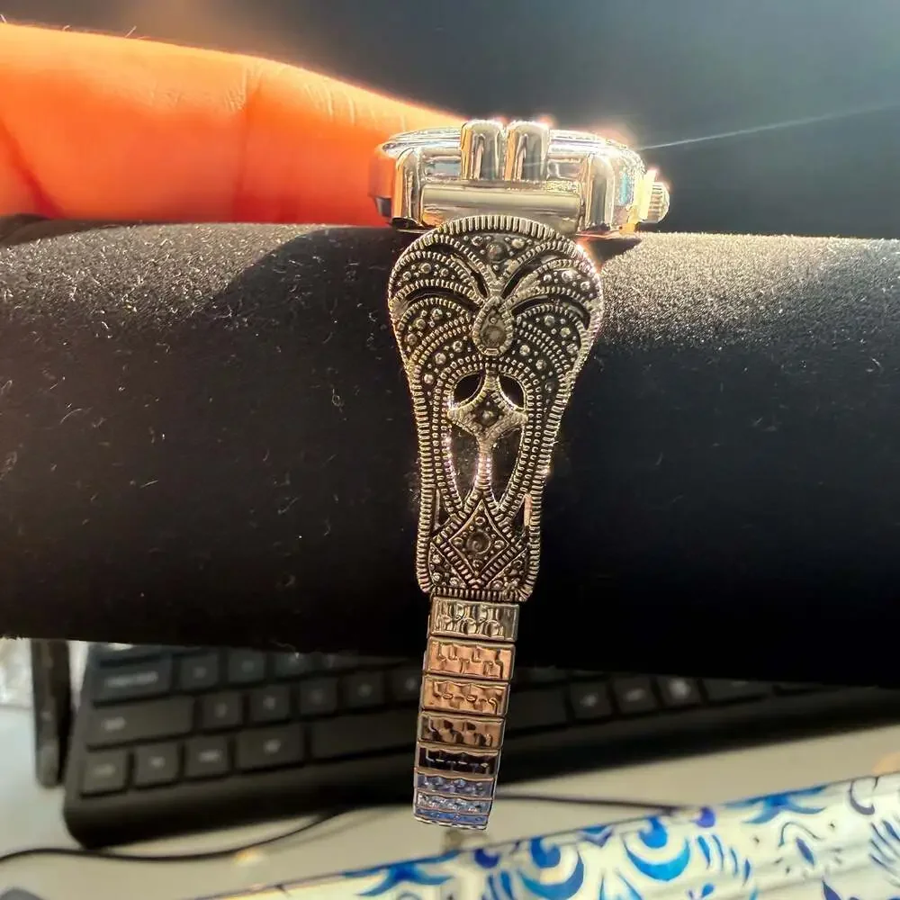 Studio Time Women's Silver-Tone Marcasite Mother of Pearl Dial Quartz Watch
